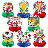 8 Pcs 2026 World Cup Party Decoration Soccer Sports Theme Honeycomb Centerpieces 3D Double Sided Table Decor Supplies For Football Sports Competition Party Decorations
