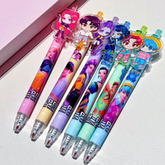 6-Piece KPop Hunters Gel Pens - Rumi Mira Zoey Saja Cartoon Pens, School Writing Drawing Supplies for Boys Girls Gifts