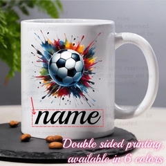 1pc Personalized Soccer Cup - Custom Name/Photo/Logo - 11oz Coffee Mug with Soccer Ball Design - Add Your Text - Birthday, Anniv