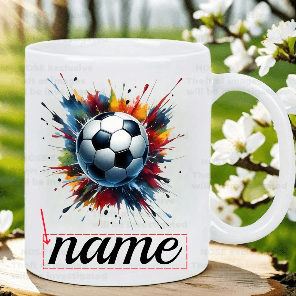 1pc Personalized Soccer Cup - Custom Name/Photo/Logo - 11oz Coffee Mug with Soccer Ball Design - Add Your Text - Birthday, Anniv