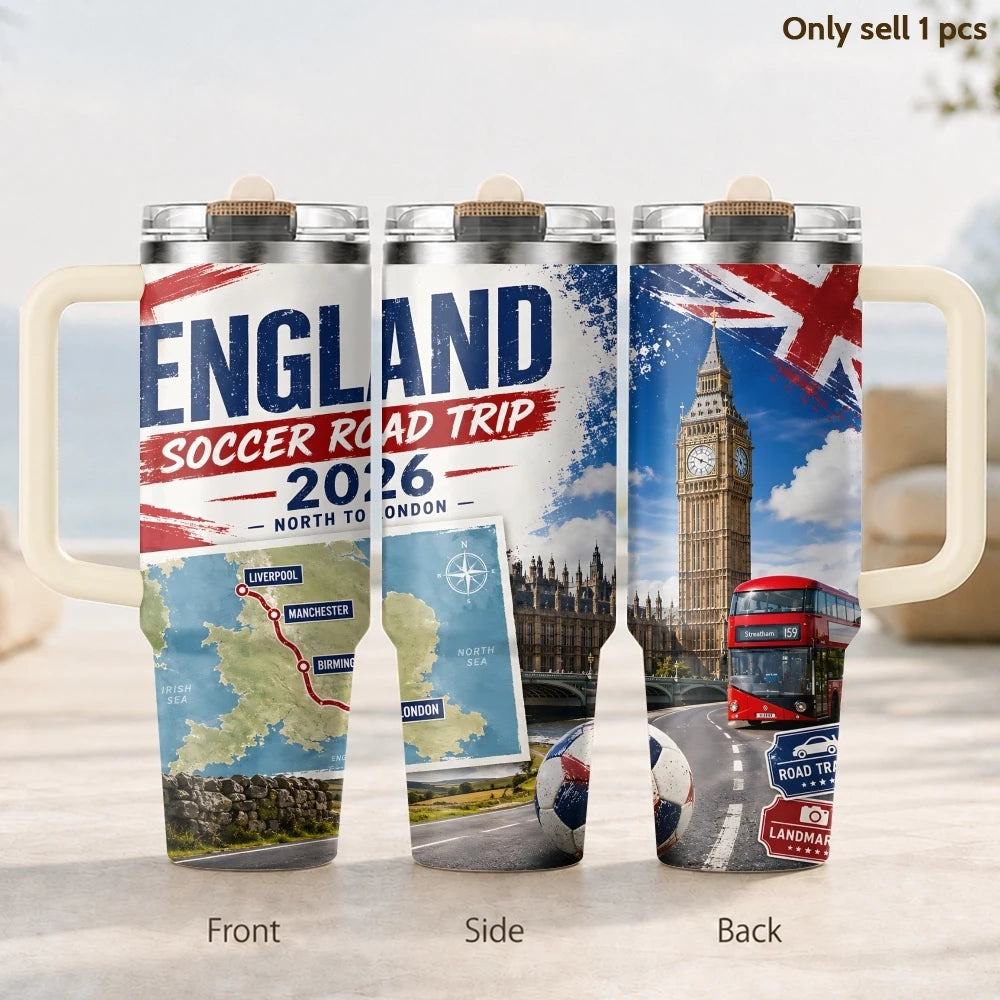 USA Soccer Road Trip 2026 Vacuum Flasks 40oz 3rd Gen Insulated Stainless Steel Tumbler Cup with Handle Straw Lid for Gifts