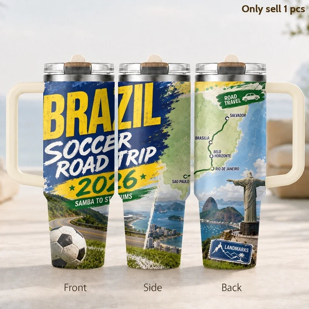 USA Soccer Road Trip 2026 Vacuum Flasks 40oz 3rd Gen Insulated Stainless Steel Tumbler Cup with Handle Straw Lid for Gifts