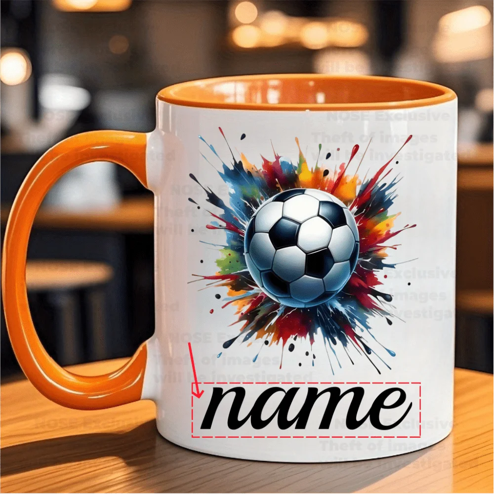 1pc Personalized Soccer Cup - Custom Name/Photo/Logo - 11oz Coffee Mug with Soccer Ball Design - Add Your Text - Birthday, Anniv