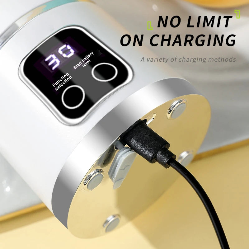 Make your mornings easier with this viral portable blender and juicer - rechargeable via USB, personal wireless blender with stainless steel blades, built to last. * Easy to use  *Lightweight & portable  * Perfect gi