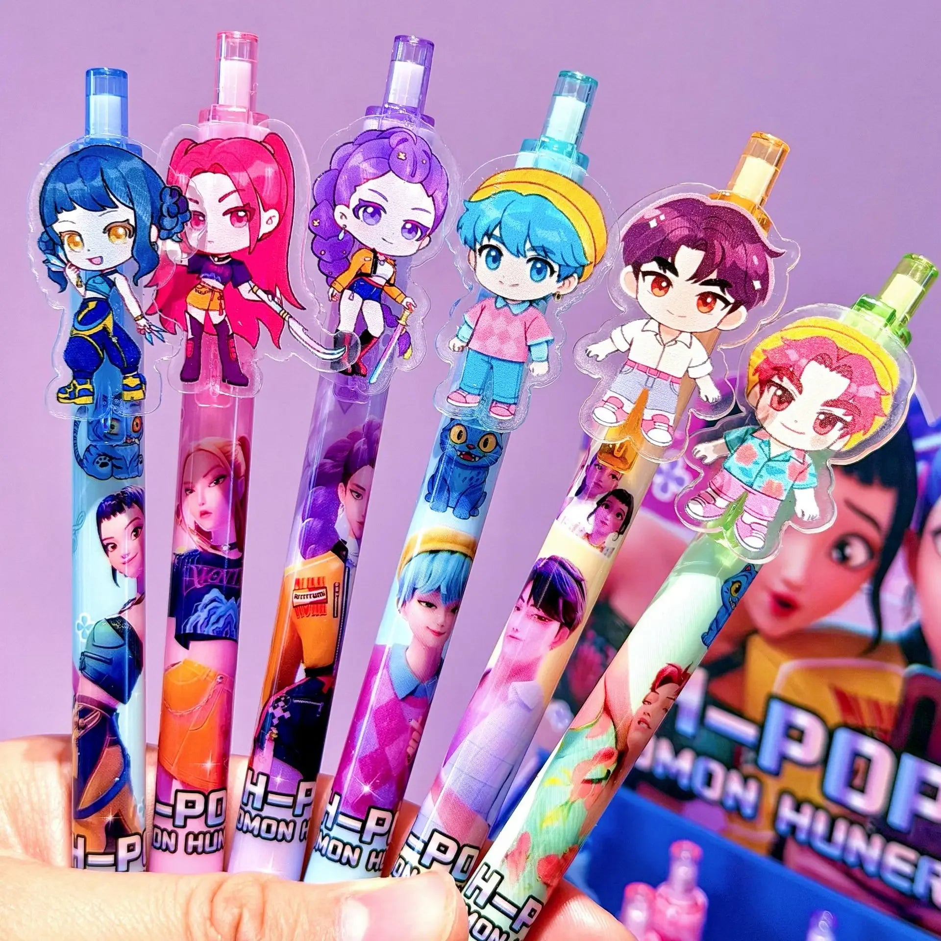 6-Piece KPop Hunters Gel Pens - Rumi Mira Zoey Saja Cartoon Pens, School Writing Drawing Supplies for Boys Girls Gifts