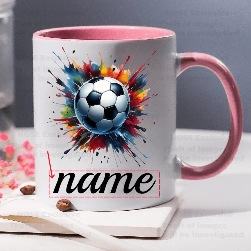 1pc Personalized Soccer Cup - Custom Name/Photo/Logo - 11oz Coffee Mug with Soccer Ball Design - Add Your Text - Birthday, Anniv
