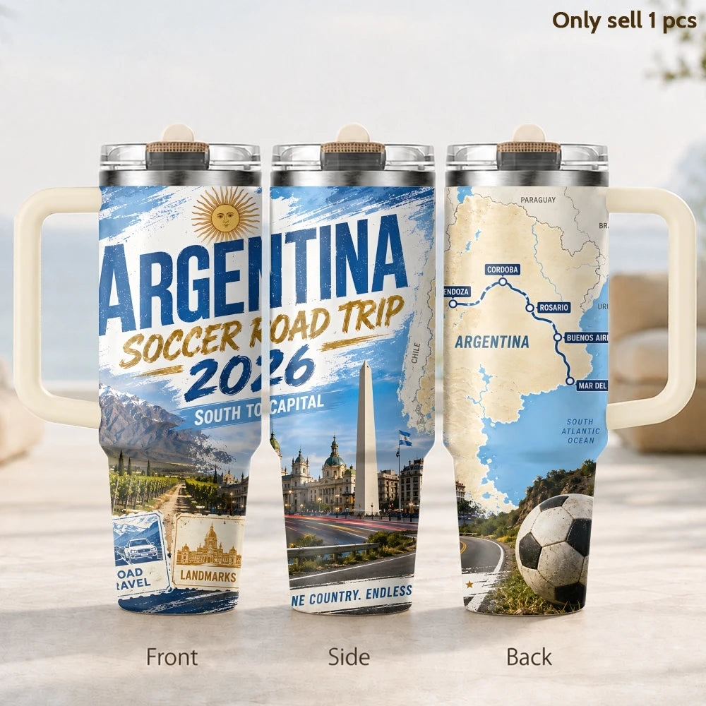 USA Soccer Road Trip 2026 Vacuum Flasks 40oz 3rd Gen Insulated Stainless Steel Tumbler Cup with Handle Straw Lid for Gifts