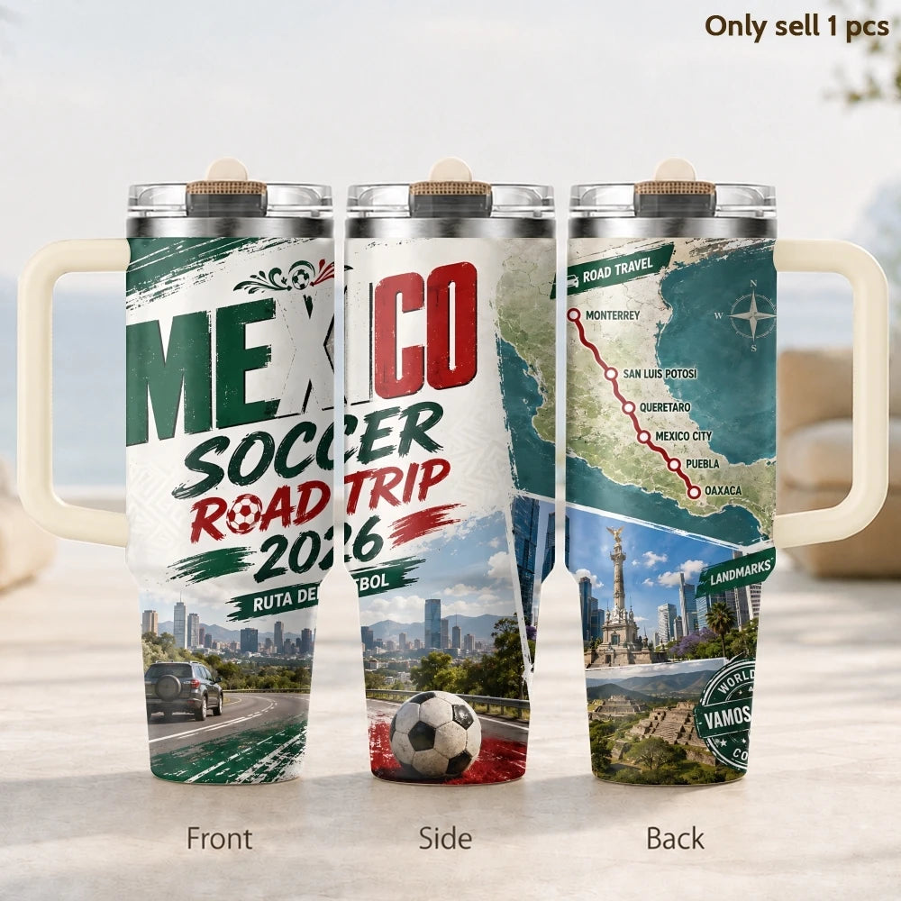USA Soccer Road Trip 2026 Vacuum Flasks 40oz 3rd Gen Insulated Stainless Steel Tumbler Cup with Handle Straw Lid for Gifts