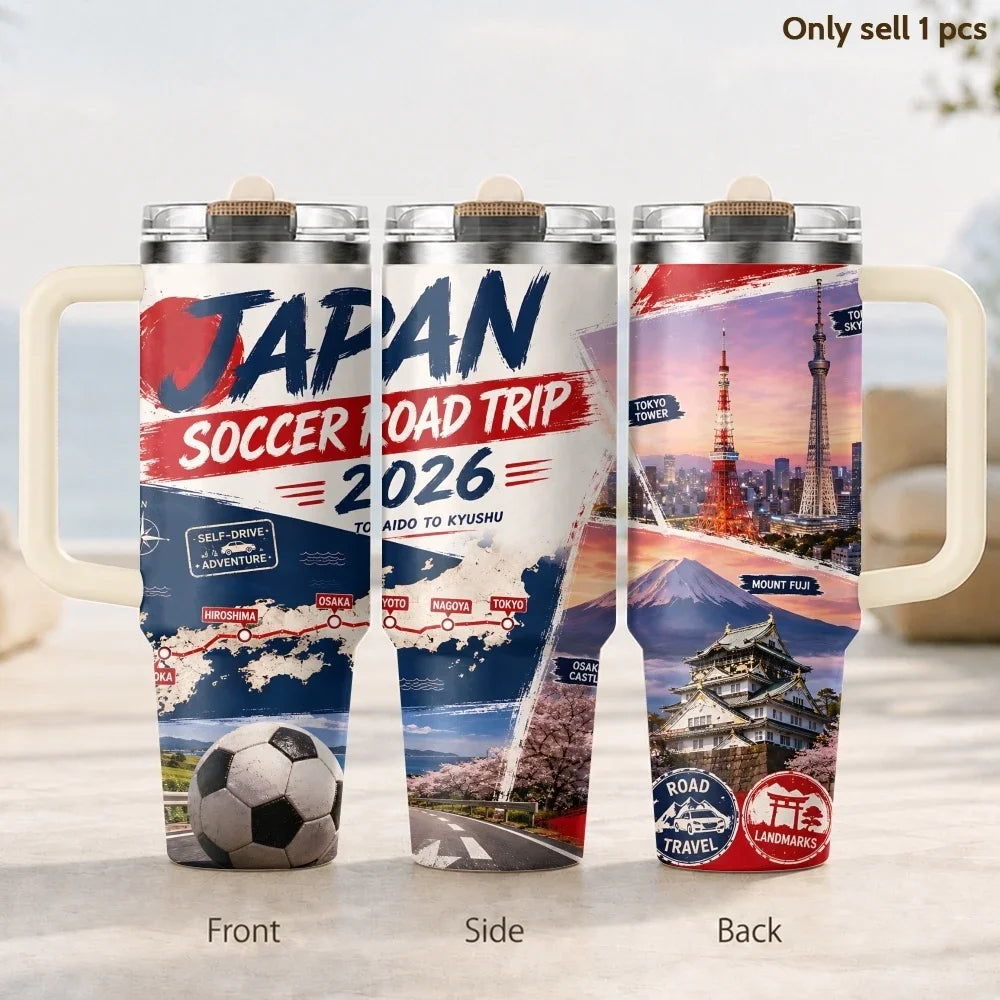 USA Soccer Road Trip 2026 Vacuum Flasks 40oz 3rd Gen Insulated Stainless Steel Tumbler Cup with Handle Straw Lid for Gifts