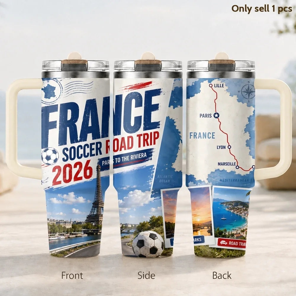 USA Soccer Road Trip 2026 Vacuum Flasks 40oz 3rd Gen Insulated Stainless Steel Tumbler Cup with Handle Straw Lid for Gifts