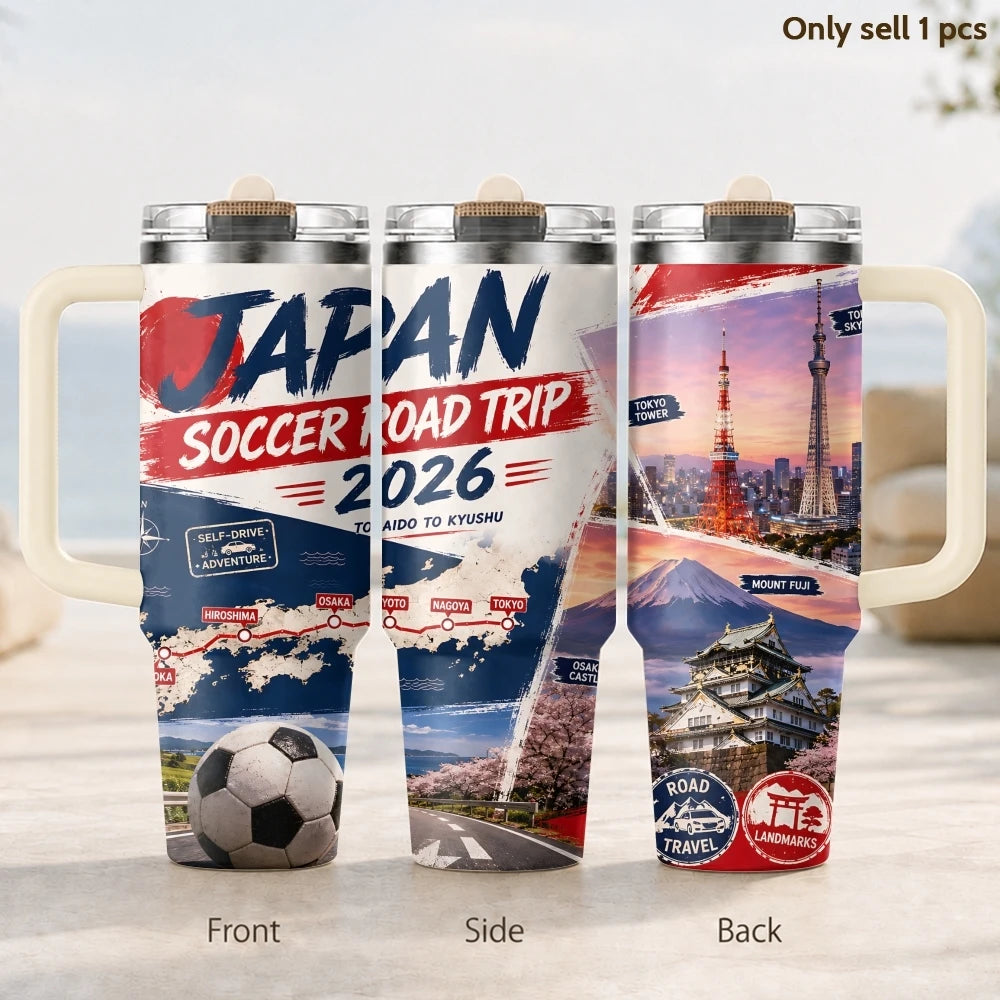 USA Soccer Road Trip 2026 Vacuum Flasks 40oz 3rd Gen Insulated Stainless Steel Tumbler Cup with Handle Straw Lid for Gifts