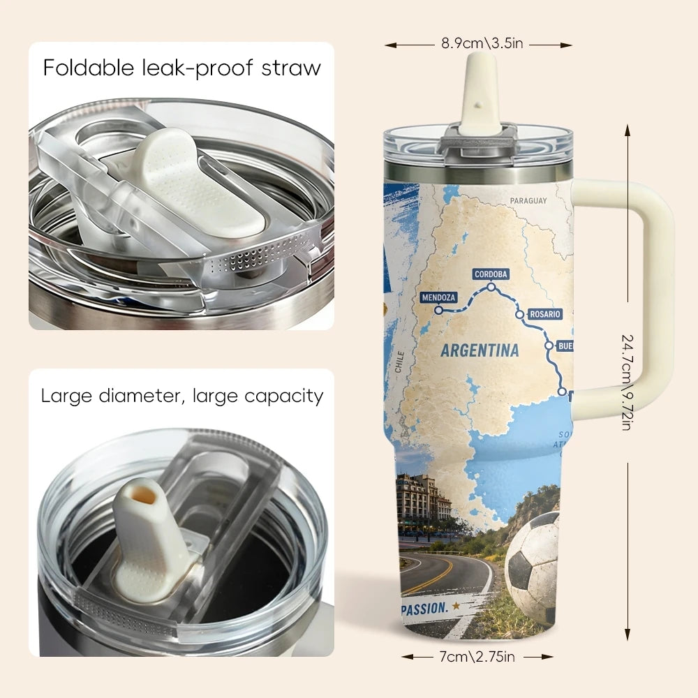 USA Soccer Road Trip 2026 Vacuum Flasks 40oz 3rd Gen Insulated Stainless Steel Tumbler Cup with Handle Straw Lid for Gifts