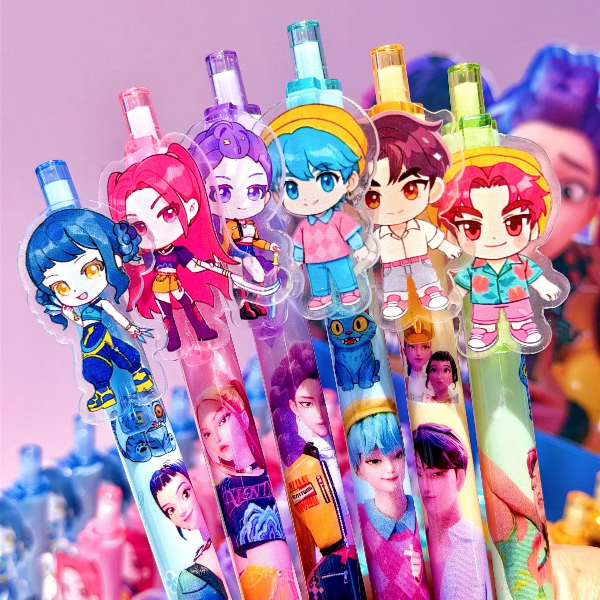 6-Piece KPop Hunters Gel Pens - Rumi Mira Zoey Saja Cartoon Pens, School Writing Drawing Supplies for Boys Girls Gifts
