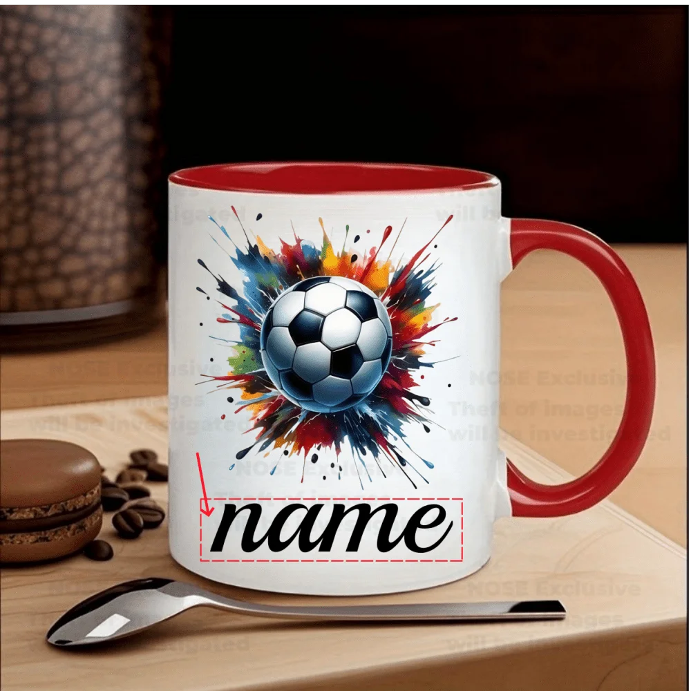 1pc Personalized Soccer Cup - Custom Name/Photo/Logo - 11oz Coffee Mug with Soccer Ball Design - Add Your Text - Birthday, Anniv