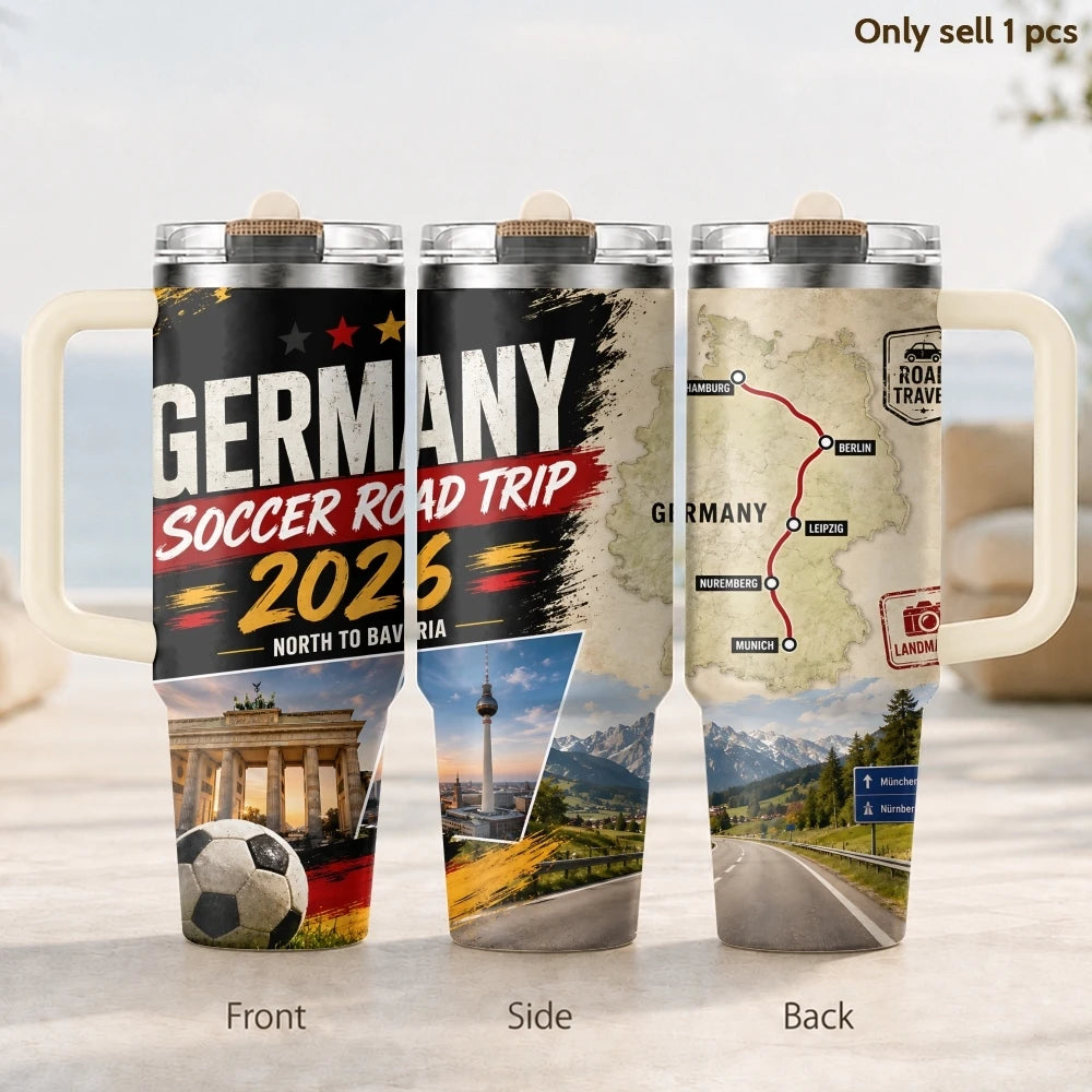USA Soccer Road Trip 2026 Vacuum Flasks 40oz 3rd Gen Insulated Stainless Steel Tumbler Cup with Handle Straw Lid for Gifts