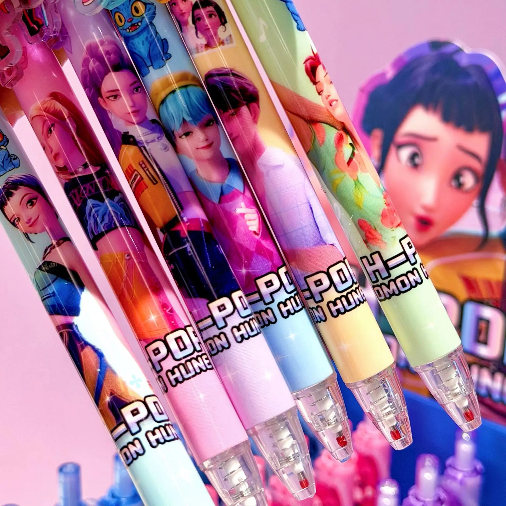 6-Piece KPop Hunters Gel Pens - Rumi Mira Zoey Saja Cartoon Pens, School Writing Drawing Supplies for Boys Girls Gifts