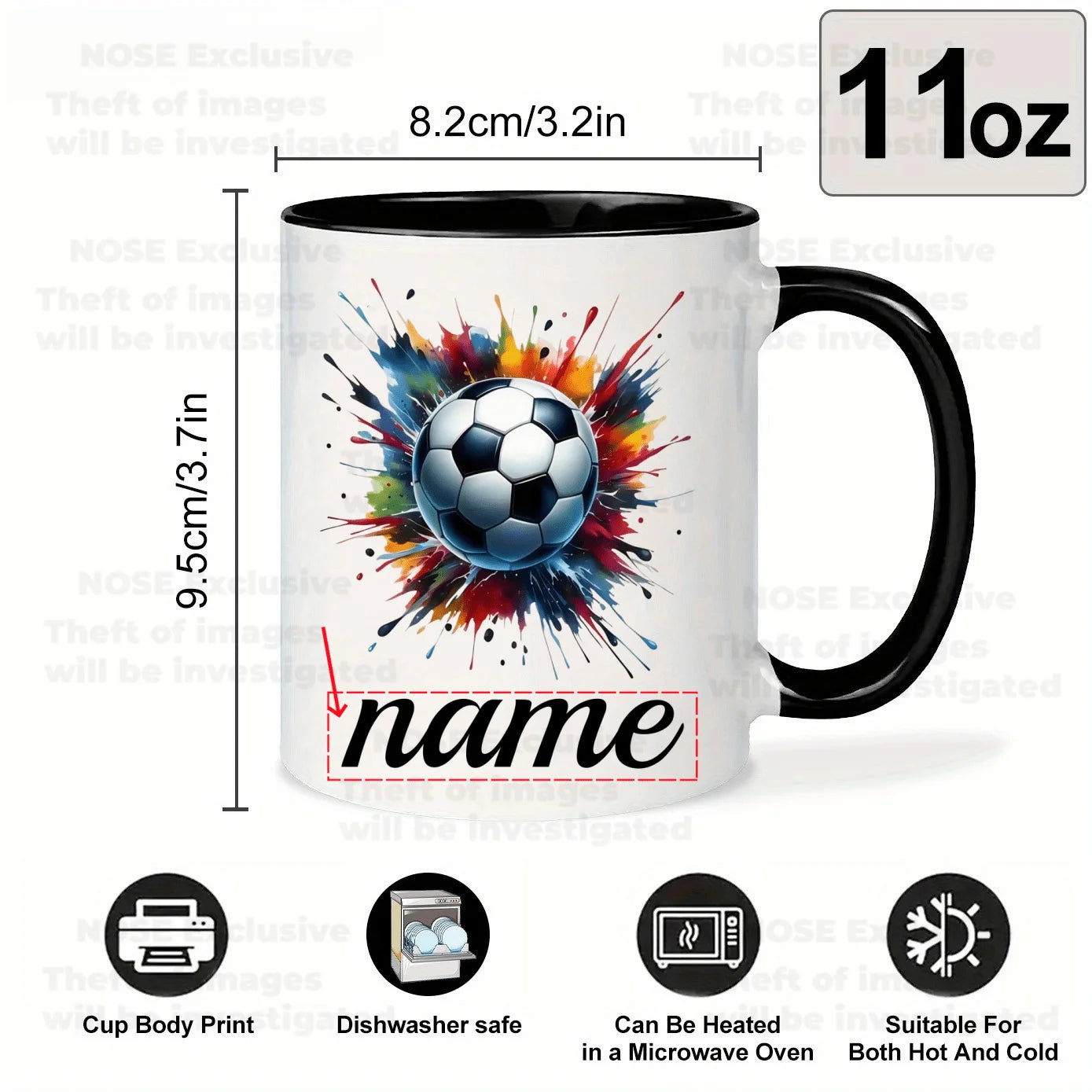 1pc Personalized Soccer Cup - Custom Name/Photo/Logo - 11oz Coffee Mug with Soccer Ball Design - Add Your Text - Birthday, Anniv