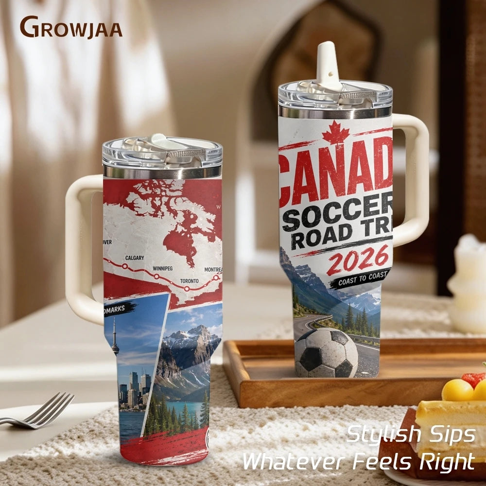 USA Soccer Road Trip 2026 Vacuum Flasks 40oz 3rd Gen Insulated Stainless Steel Tumbler Cup with Handle Straw Lid for Gifts