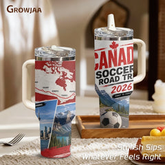 USA Soccer Road Trip 2026 Vacuum Flasks 40oz 3rd Gen Insulated Stainless Steel Tumbler Cup with Handle Straw Lid for Gifts