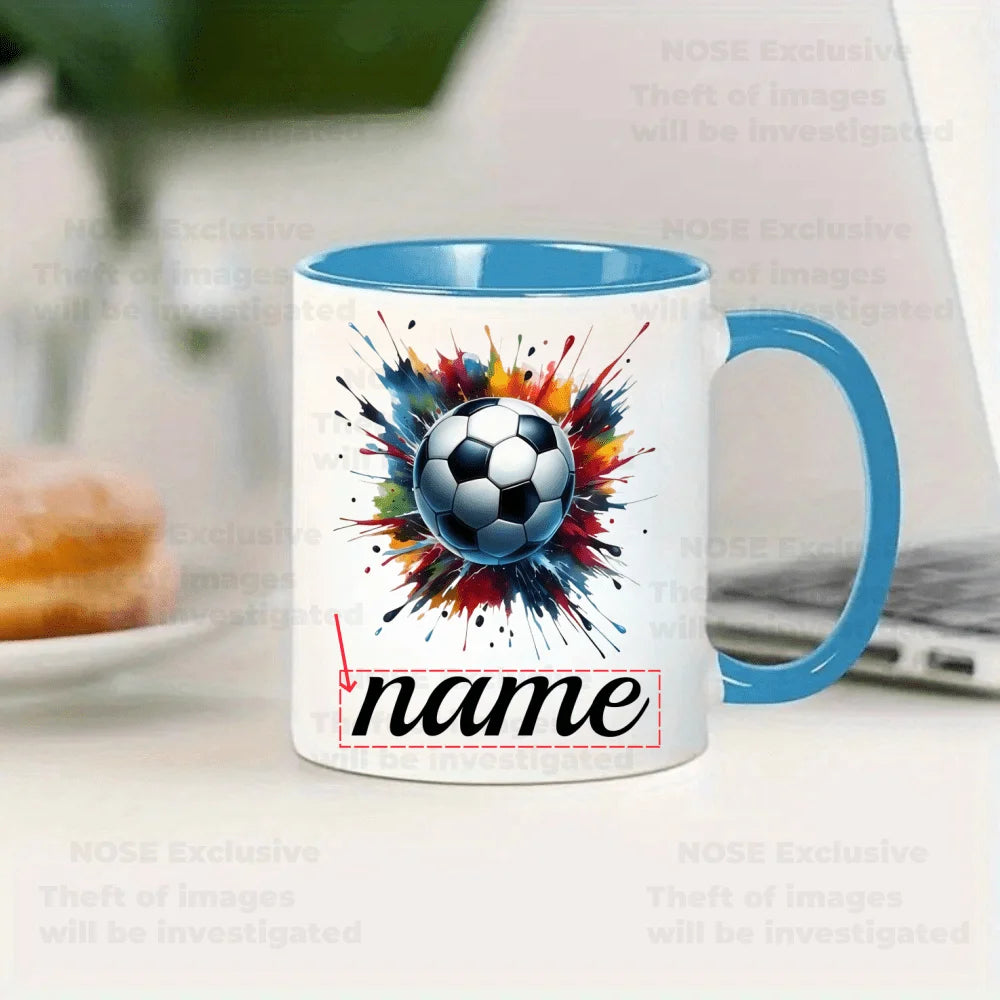 1pc Personalized Soccer Cup - Custom Name/Photo/Logo - 11oz Coffee Mug with Soccer Ball Design - Add Your Text - Birthday, Anniv