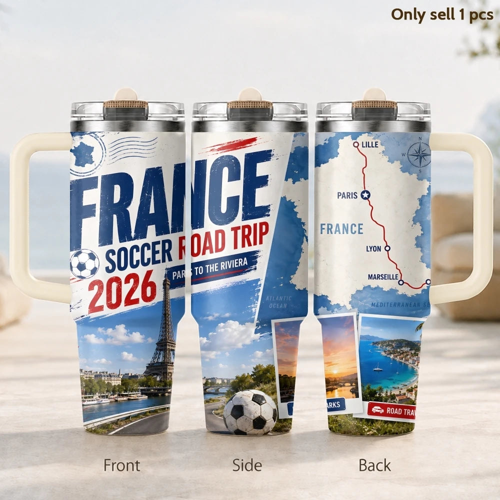 USA Soccer Road Trip 2026 Vacuum Flasks 40oz 3rd Gen Insulated Stainless Steel Tumbler Cup with Handle Straw Lid for Gifts