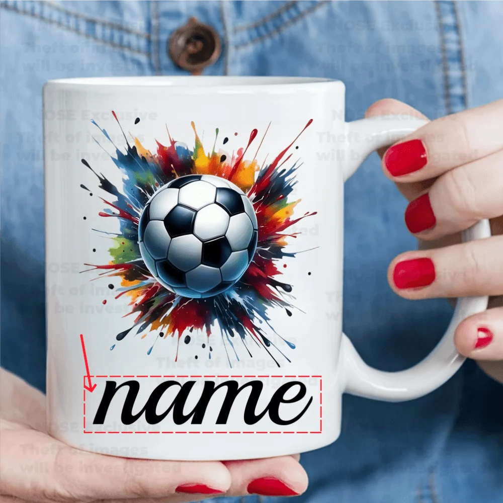 1pc Personalized Soccer Cup - Custom Name/Photo/Logo - 11oz Coffee Mug with Soccer Ball Design - Add Your Text - Birthday, Anniv