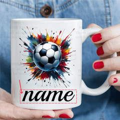 1pc Personalized Soccer Cup - Custom Name/Photo/Logo - 11oz Coffee Mug with Soccer Ball Design - Add Your Text - Birthday, Anniv